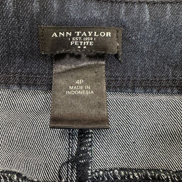 Ann Taylor Petite Blue Jean Pencil Skirt WMNS 4P Dark Wash Denim Kick Pleat - Picture 3 of 6